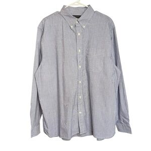 Banana Republic Untucked Barre Cotton Linen Button Up Shirt Mens XL Navy Stripe